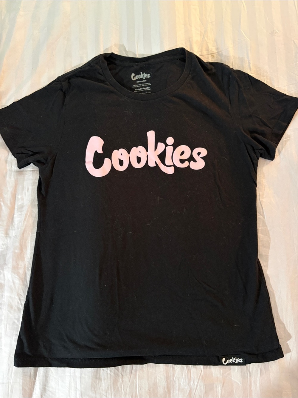 Cookies Women's Black Short Sleeve Tee with Pink Logo- xl- new never worn